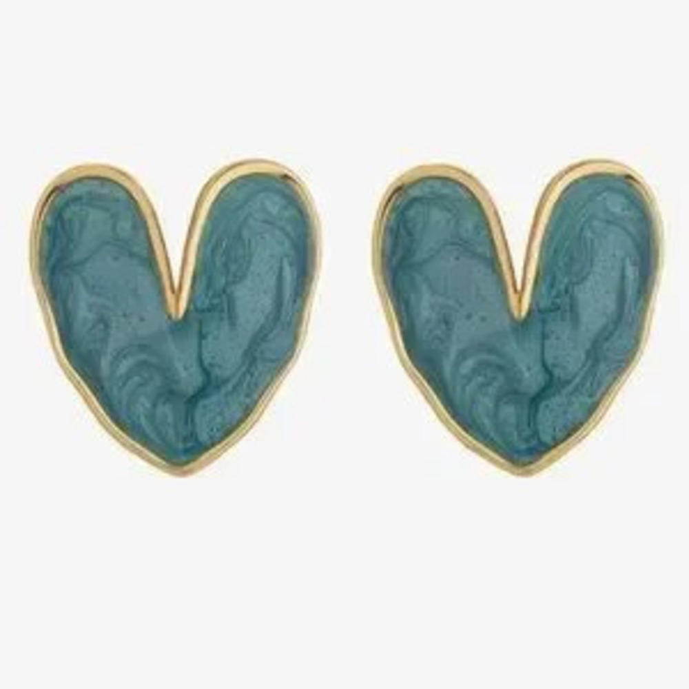 Blue Enamel Heart Earrings (7003)